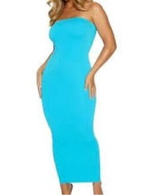 NWT naked wardrobe blue strapless midi bodycon dress small